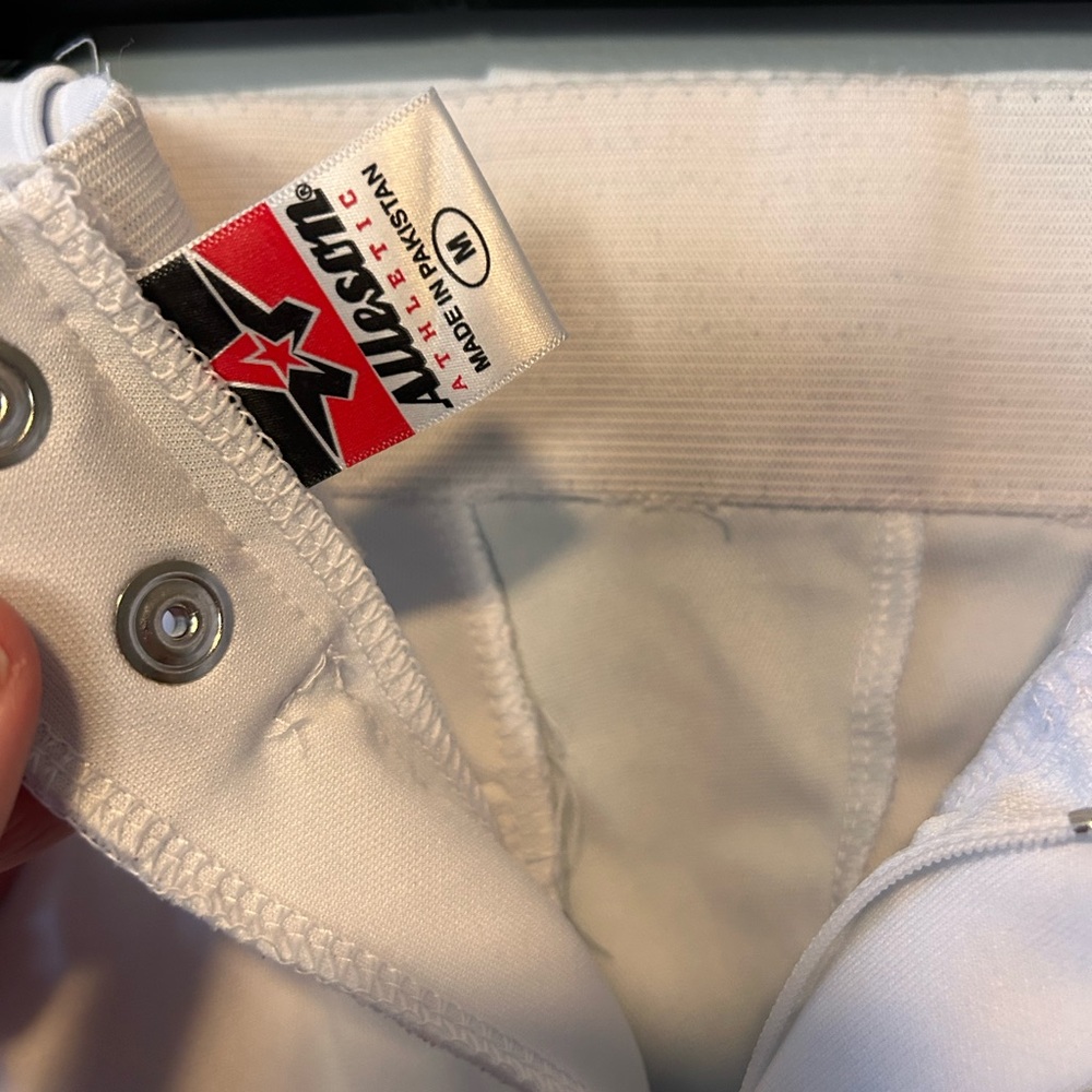 Men’s Alleson White Baseball Pants w/ Blue Piping - Picture 5 of 10